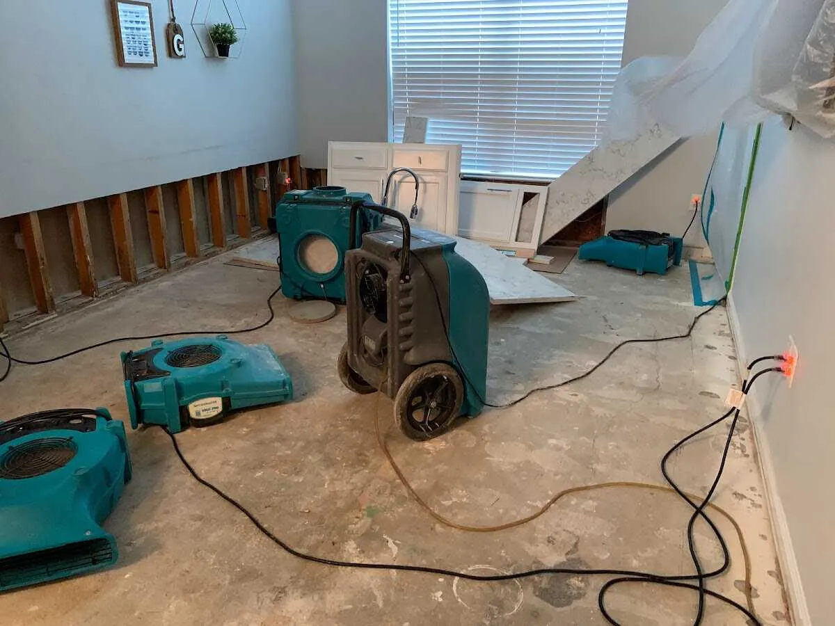 Dehumidifier in flood-cut room for Water Damage Restoration in Leesville